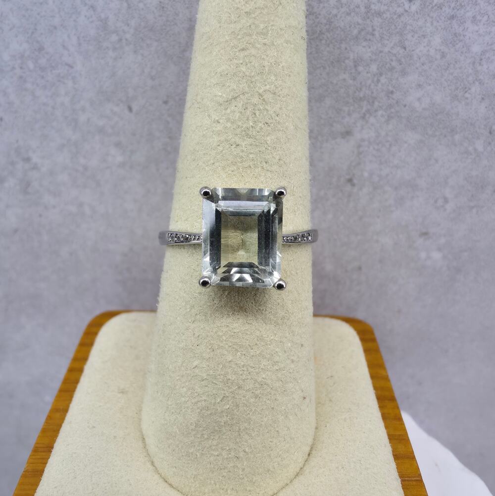 Size 8 Genuine Green Amethyst Prasiolite Ring 925 Sterling Silver Emerald Cut